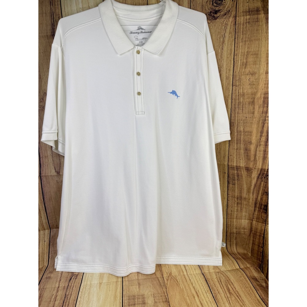 Tommy Bahama Mens 2XB White Supima Cotton Short Sleeve Marlin Polo Shirt